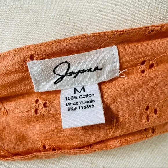 Japna Orange Eyelet Embroidered Vneck Ruffle Cap Sleeve Wrap Crop Top | Medium - Picture 6 of 7